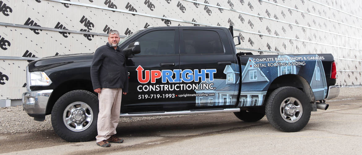 Ben Janzen owner of Upright Construction Inc. installs Wiseline metal roofs and erects complete structures. Based in Elgin County and serving across Southwestern Ontario since 2007.